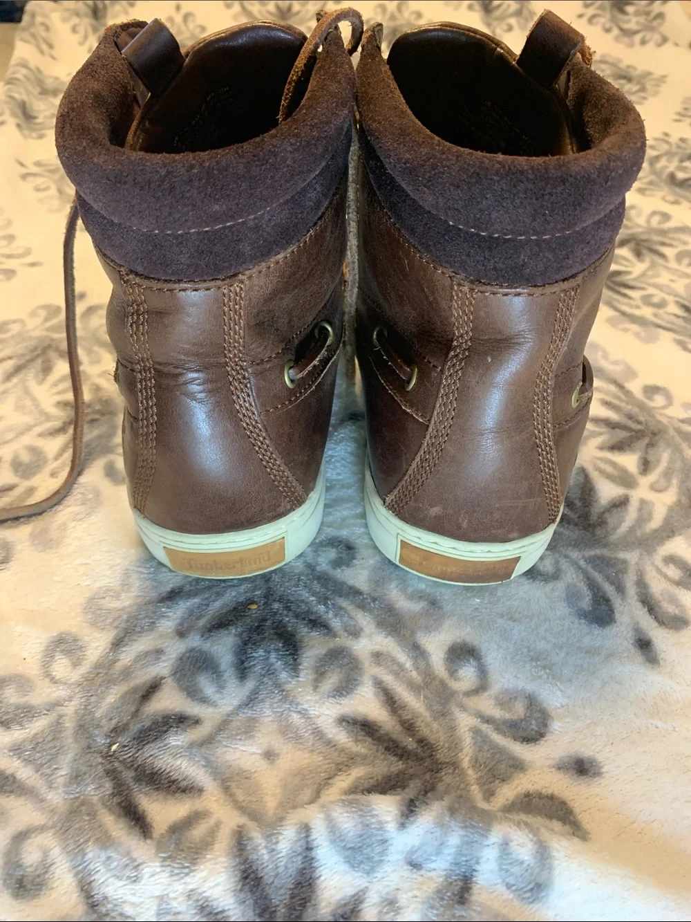 Timberland Men's Dark Brown Leather Moc Toe Boots with White Sole